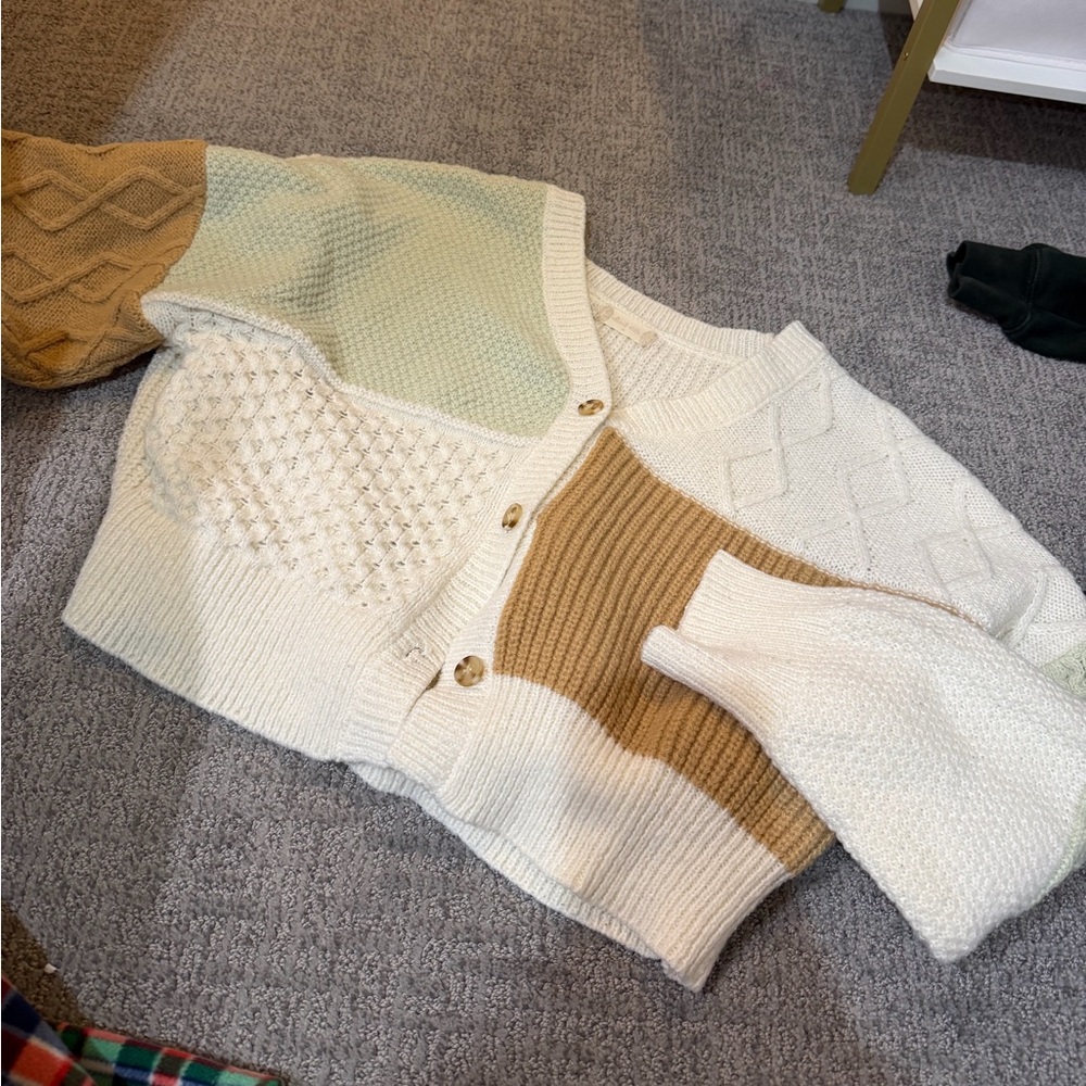 Altar’d State Patchwork Sweater Cardigan Size Medium - Picture 7 of 7